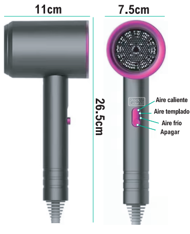 Secador iónico profesional con tecnología de luz azul